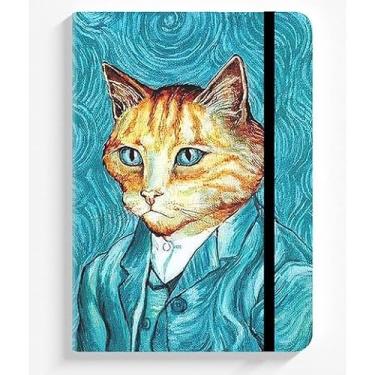 Imagem de Caderno A5 sketchbook capa dura para desenho e anotações, caderneta artística com tema de gatos, caderno sem pauta ou pautado para estudo, organização e uso diário (VAN GATO,COM pauta (para Escrever))