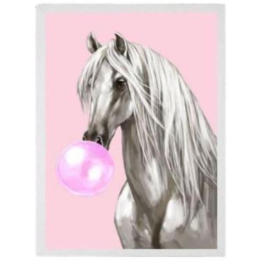 Imagem de Quadro Cavalo Horse Bubble Gum Moldura Branca 24X18Cm