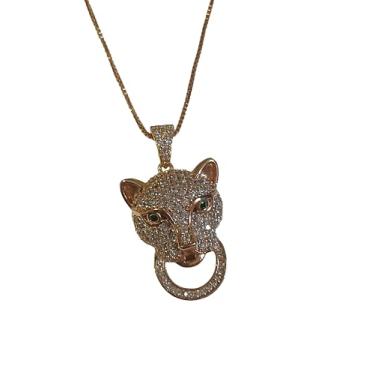 Imagem de Colar Trigre em Esmeralda e Mini Zircônias Banho de Ouro 18k