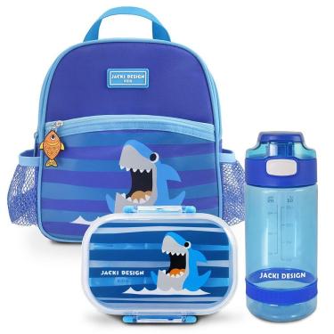 Imagem de Kit Lancheira Térmica Infantil E Pote P/ Lanche De 2 Andares Infantil Com Garrafa - Jacki Design Azul