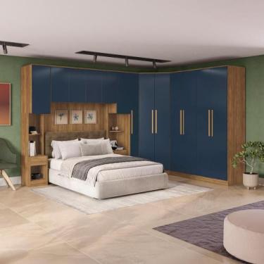 Imagem de Quarto Modular Kappesberg Adapt Nogueira/Azul Profundo 8 Peças 357cm x