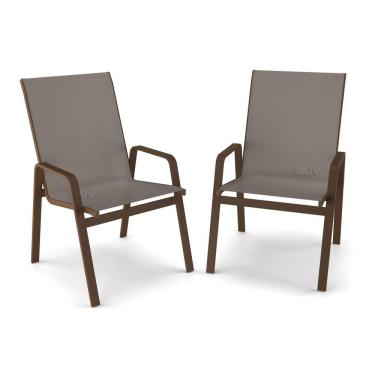 Imagem de Kit 2 Cadeira Riviera Piscina Praia Alumínio Marrom Tela Fendi