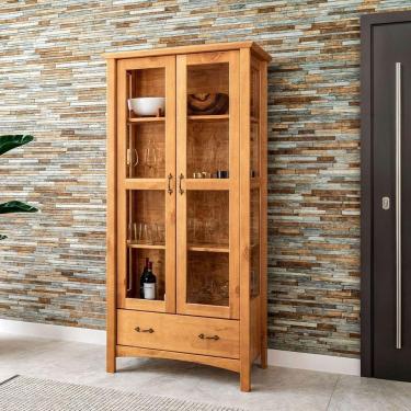 Imagem de Cristaleira De Madeira Maciça 2 Portas De Vidro Bella Carvalho Fosco