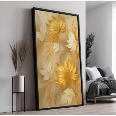 Imagem de Quadro com Moldura e Acrilico Cristal Vidro Folhagem Ouro para Sala, Q