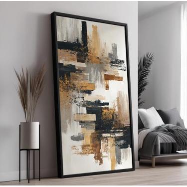 Imagem de Quadro com Moldura e Acrilico Cristal Vidro Abstrato Cinza Dourado par