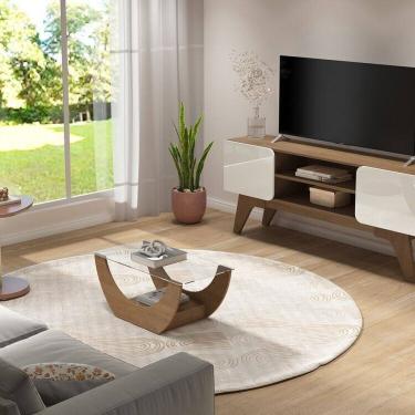 Imagem de Conjunto Sala de Estar Mesa de Apoio Bel e Mesa de Centro Onda e Rack Duetto Cinamomo/Off White