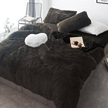 Imagem de Jogo De Cama Casal Queen 6 Peças Com Edredom Pelúcia Preto