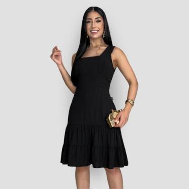 Imagem de Vestido Feminino Design Mid Alças Largas Viscose Ziper Verão - Chiquit