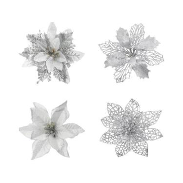 Imagem de Flores Artificiais Com Glitter Para Decoração De Árvore De Natal, 8-16