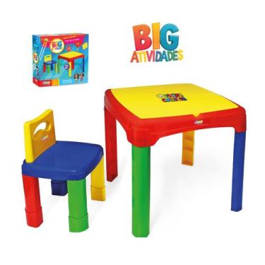 Imagem de Conjunto mesa infantil com bau big grande reforçada de atividades refe