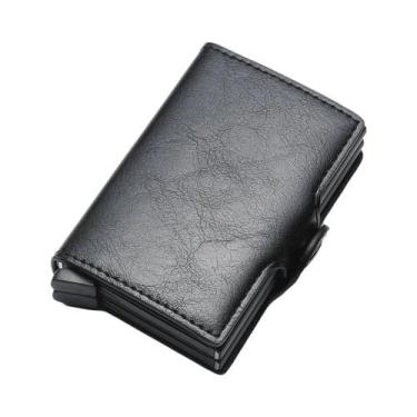 Imagem de Carteira Masculina Fina De Fibra De Carbono RFID, Mini Carteira Com 14