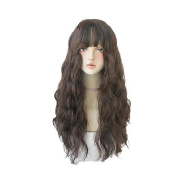 Imagem de Peruca Azul Com Ondas Profundas E Franja Para Mulheres, Longa, Marrom 
