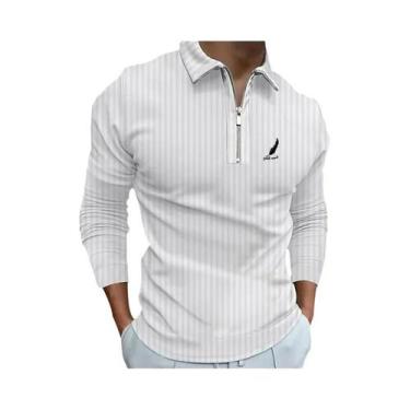 Imagem de Camisa Polo Masculina De Manga Longa Casual Para Negócios Com Estampa 