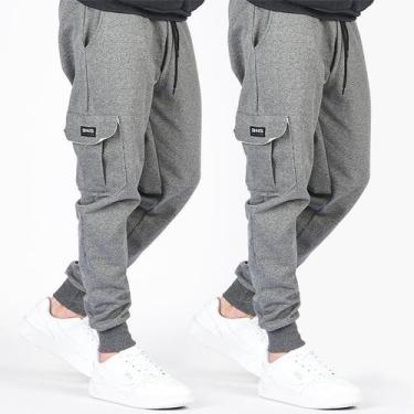 Imagem de Kit 2 Calças Cargo de Moletom Peluciado Masculina MESCLA/MESCLA - P - 