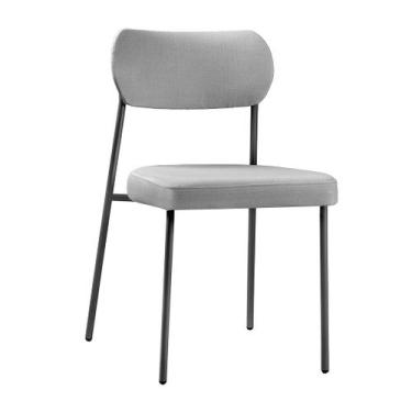 Imagem de Cadeira Sala de Jantar Lavínia Estofada Base Preto Linho Cinza - Abmaz