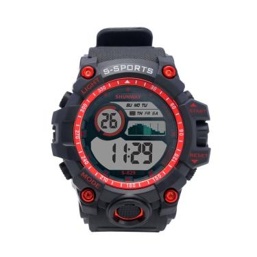 Imagem de Relógio Digital Masculino Esportivo Preto com Vermelho - Tudo em Caixa