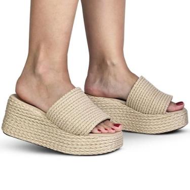 Imagem de Tamanco Plataforma Feminino Corda Bege Salto 6,5 Cor:BegeTamanho:37 - 