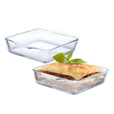Imagem de Kit 2 Assadeira Travessa Refratária Alças Quadrada Vidro Forno 400ml -