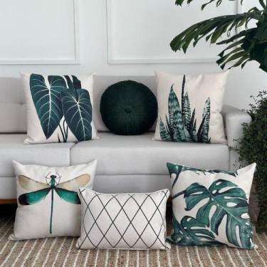 Imagem de Kit 6 Capas Almofadas Linhão Decorativas Folhas, Libélula c/ Redonda V