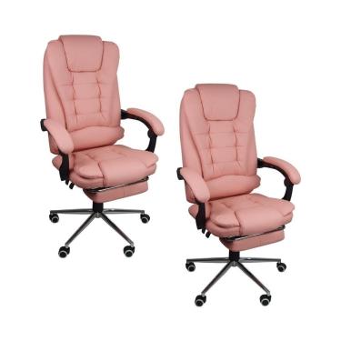 Imagem de Kit 2 Cadeiras Presidente Ergonômica Apoio Para Pés Rosa