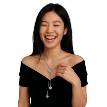 Imagem de Colar Longo Flor Cristal Prata Festa Elegante Feminino Luxo - anjo da 