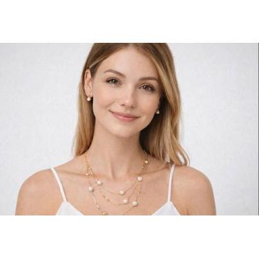 Imagem de Colar Longo com Pérolas e Brinco Ouro 18k Feminino - RRRjoias
