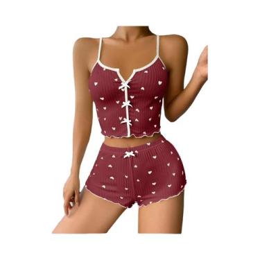 Imagem de Conjunto De Pijamas De Seda Sexy Para Mulheres Com Estampa De Coração,