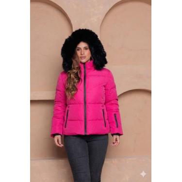 Imagem de Jaqueta Feminina Puffer com Capuz Peluciado Bobojaco Inverno COR:ROSAT