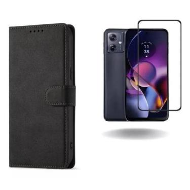 Imagem de Kit Capinha Capa Carteira Flip Para Moto G54 + Película 3D Vidro Premi