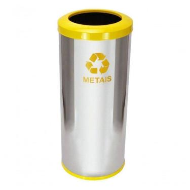 Imagem de Lixeira C54am 50L Aço Inox com Aro Plástico e Bandeja Interna Amarelo