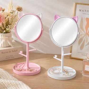 Imagem de Espelho de Mesa Gatinho Giratório Redondo Porta Joias 15cm - Western H