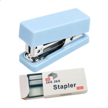 Imagem de Mini Grampeador Portátil Cores Pastel + 320 Grampos 24/6 - Azul - Daru