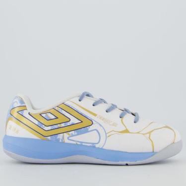 Imagem de Chuteira Umbro Pro 5 Kintsugi Futsal Juvenil Branca e Azul, 28