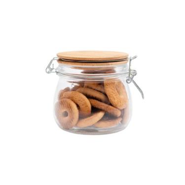 Imagem de Pote de vidro 450ml com tampa de bambu e trava - Oikos, U, TRANSPARENT