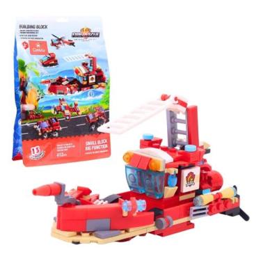 Imagem de Blocos De Montar Bombeiro Brinquedo Combate Incêndio 412 Pçs - Genéric