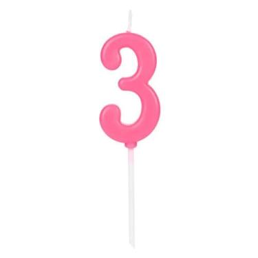 Imagem de Vela de Aniversário Número 3 Rosa 4,5 cm Silver Plastic