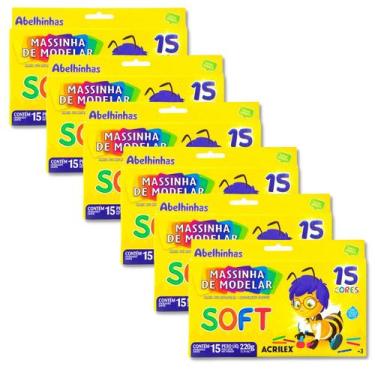 Imagem de Kit 6 pacotes de massinha de modelar Soft Acrilex 220g com 15 cores
