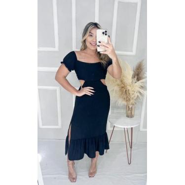 Imagem de Vestido Longo Midi Babado e Fenda (Preto) - JHESSY BOUTIQUE, 38