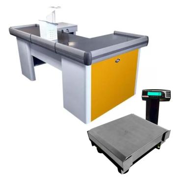 Imagem de Caixa de Supermercado Empacotador 2m com Check Out e Balança 30kg Bivolt Amarelo SA Gôndolas