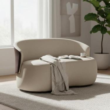Imagem de Namoradeira Decorativa Beatriz Orgânica Composê Couro Marrom Suede Beg
