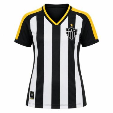 Imagem de Camisa Atlético Mineiro Listrada - Feminino Tamanho:GCor:Preto/Branco,