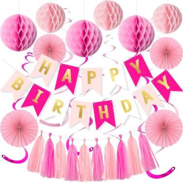 Imagem de Kit de Decoração de Aniversário Rosa Qmraercu com Faixa e Tassels