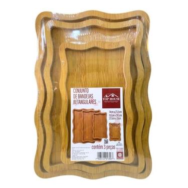 Imagem de Conjunto Bandejas Retangulares Madeira Top House Decor
