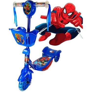 Imagem de Patinete 3 Rodas Infantil Menino Homen Aranha Musica C/Cesta Luz Music