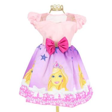 Imagem de Vestido Infantil Tema Barbie Coroa Delicado Laço- Jm11333