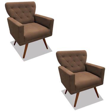 Imagem de Kit 02 Poltronas Decorativa Julieta Pés Madeira Suede Marrom