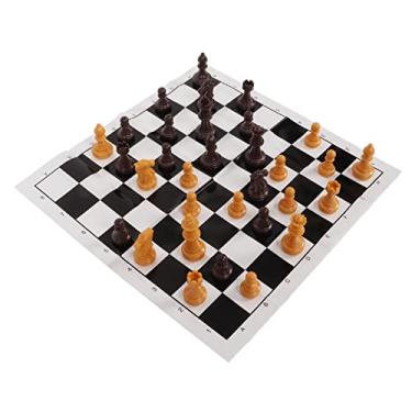 Imagem de Xadrez internacional de plástico, jogo de xadrez PS plástico fácil de armazenar portátil resistente ao desgaste com tabuleiro de xadrez para acampamento(Cor de madeira)