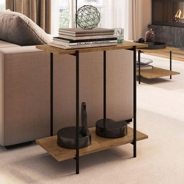 Imagem de Mesa Lateral Artesano Com 2 Prateleiras Base Em Aço Vermont