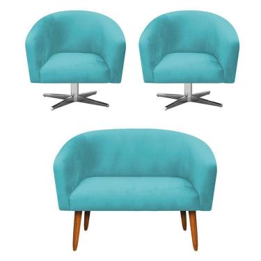Imagem de Kit 1 Namoradeira 2L e 2 Poltronas Giratória Azul Turquesa