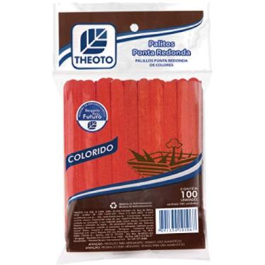 Imagem de Theoto 51086 Palito de Madeira para Sorvete Ponta Redonda, Multicores, 100 unidades
